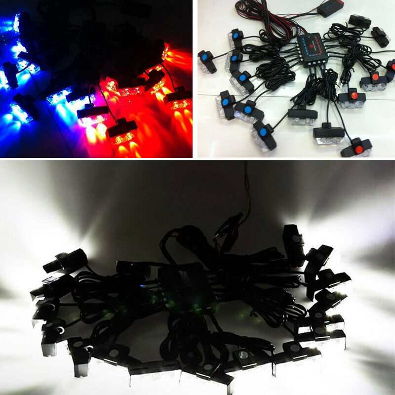 32LED Car SUV's Strobe Emergency Lights Bars Dash Flashing Grille Lamp 16 Bulbs