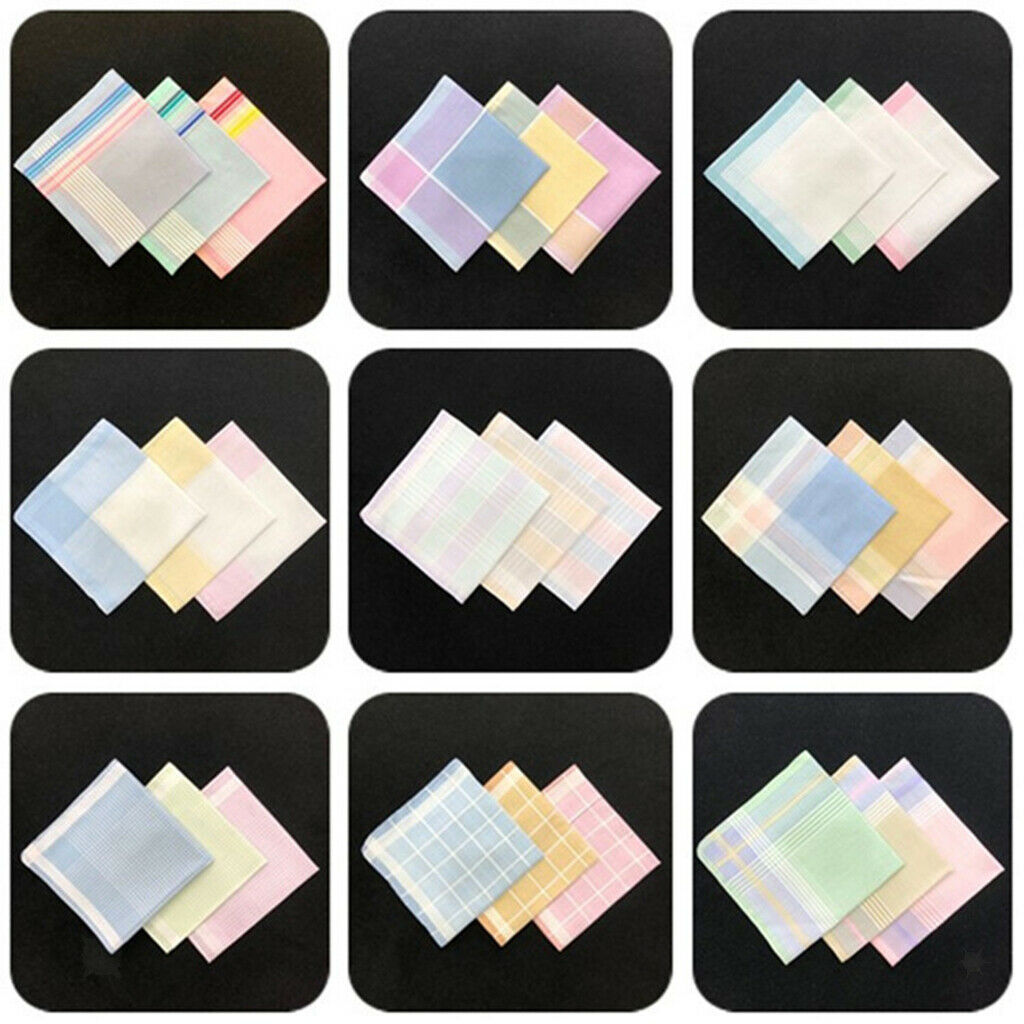 12Pcs Classic Pure Cotton Handkerchiefs Men Women Wedding Hankie Towel Lot