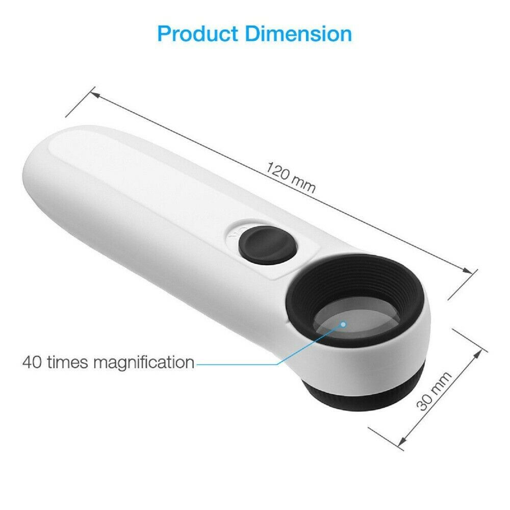 40X Handheld Magnifying Glass with 2 LED Light Magnifier Jewelry Loupe Lens