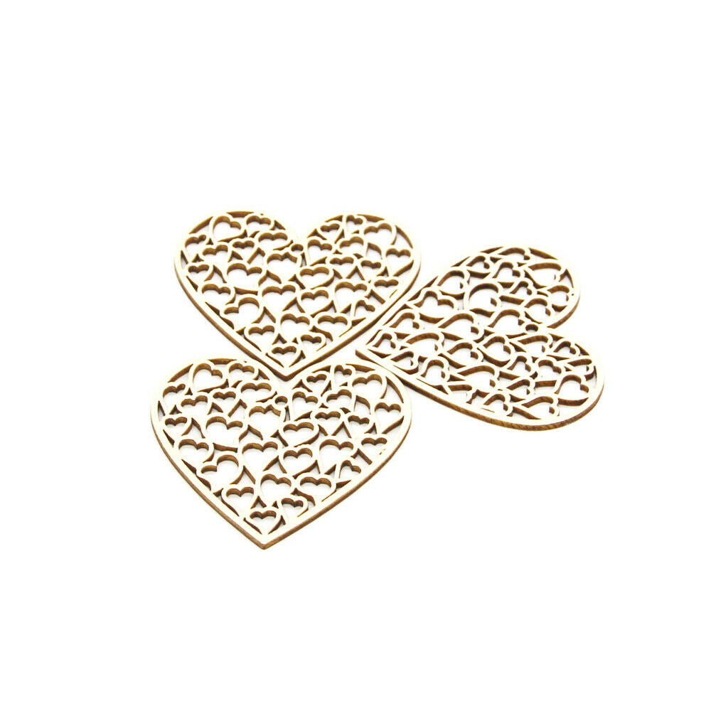 10Pcs Retro Wood Hanging Hearts Hollow Hearts Chic Shabby Wedding Home Decor