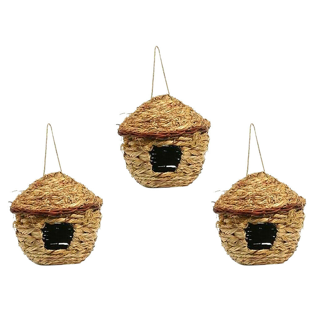 3Pcs Bird Nest Hanging Small Birdhouse Wild Grass Weave for Canary Finch
