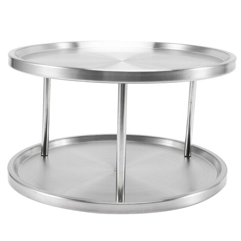 Spice Rack Stainless Steel Organizer Tray Turntable Rotating 2 Level Tabletop T8