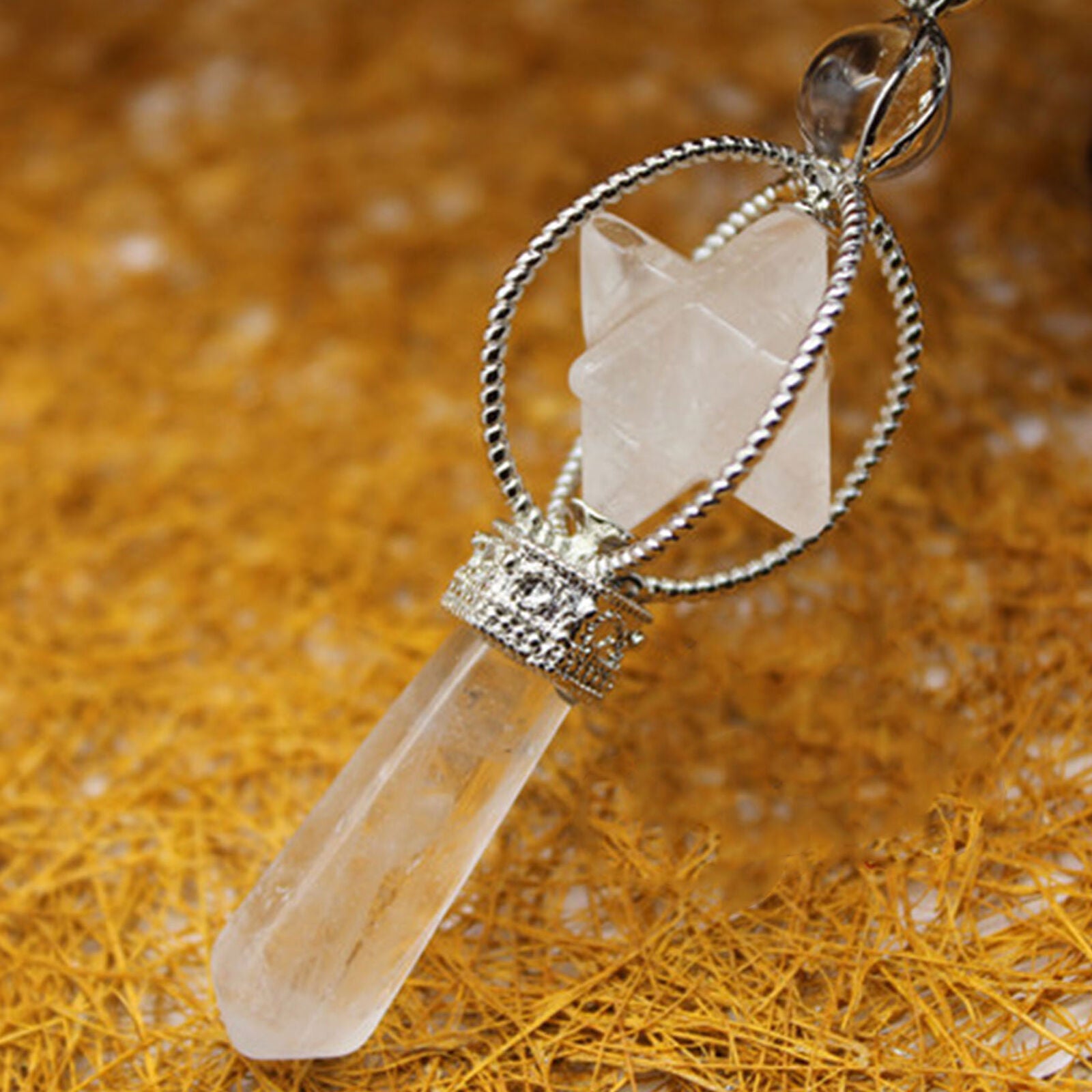 Rock quartz Stone Mer-Ka-Ba Pendulum Prism Magic Wand Energy Reiki Healing