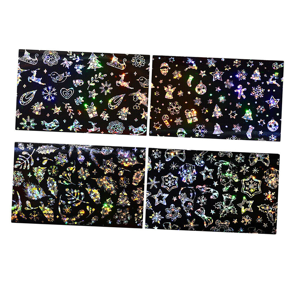 Christmas 4 Sheets Attractive Nail Stencil Stickers DIY Decorative Glitter Star