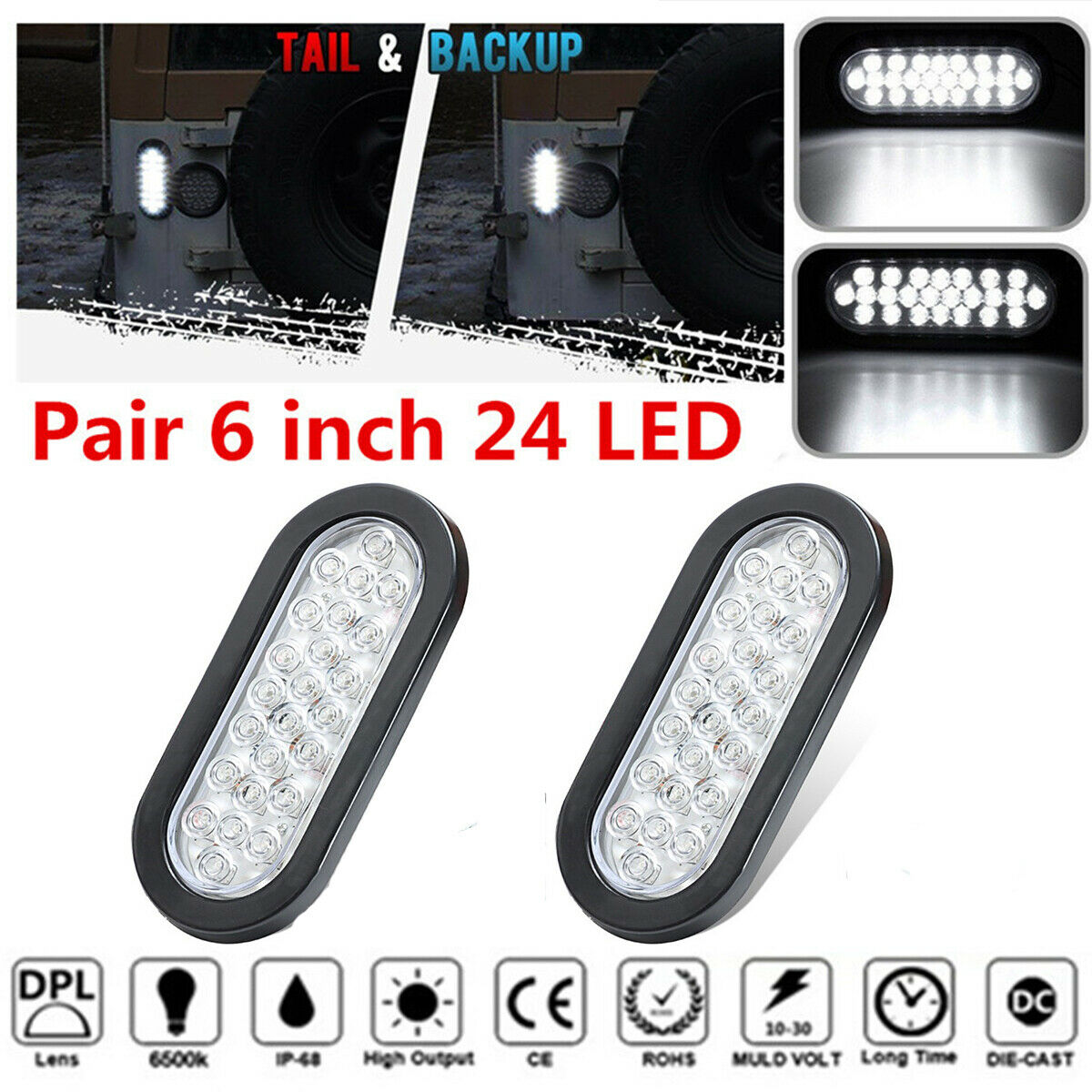 Oval Brake Stop Tail Fog DRL Stop Turn Tail Backup Reverse Light Clear Lens 12V