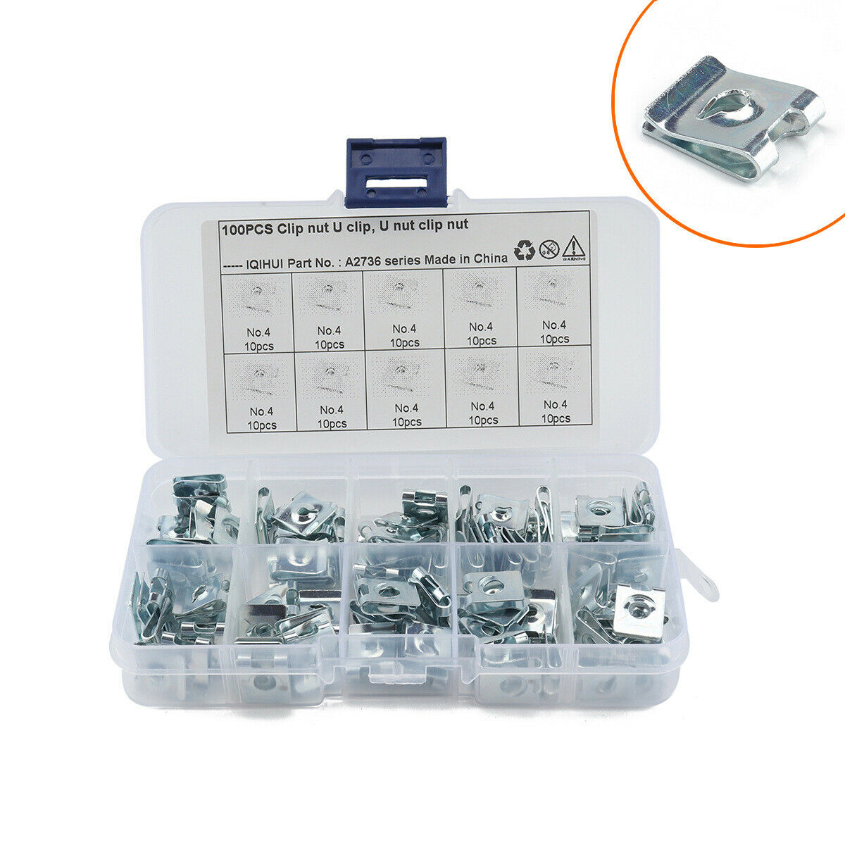 100Pcs U-Shaped Blue and White Zinc Reed Nuts for Car Interior Clip Nuts
