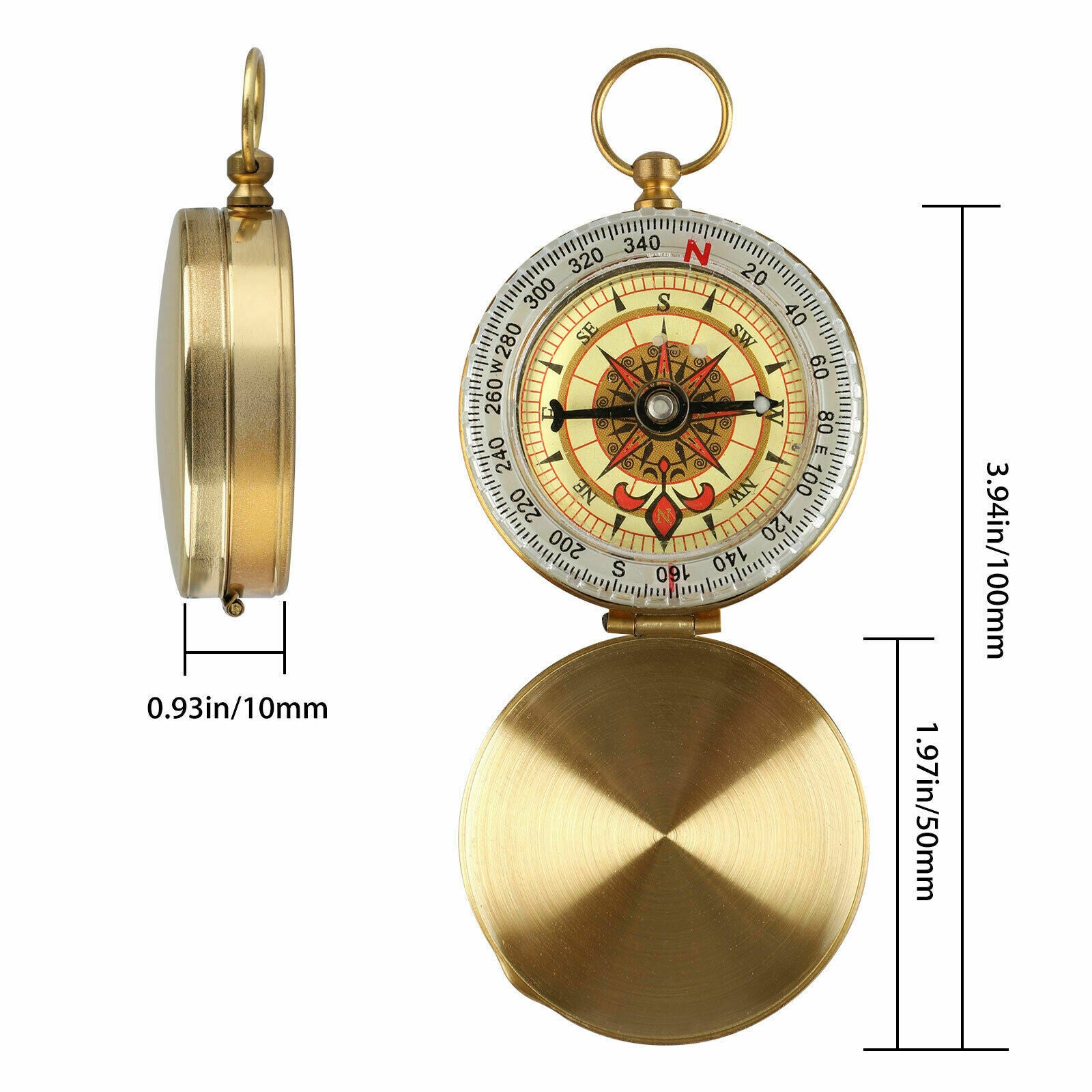 Portable Classic Brass Survival Camping Compass Outdoor Hiking Pocket Watch Map/