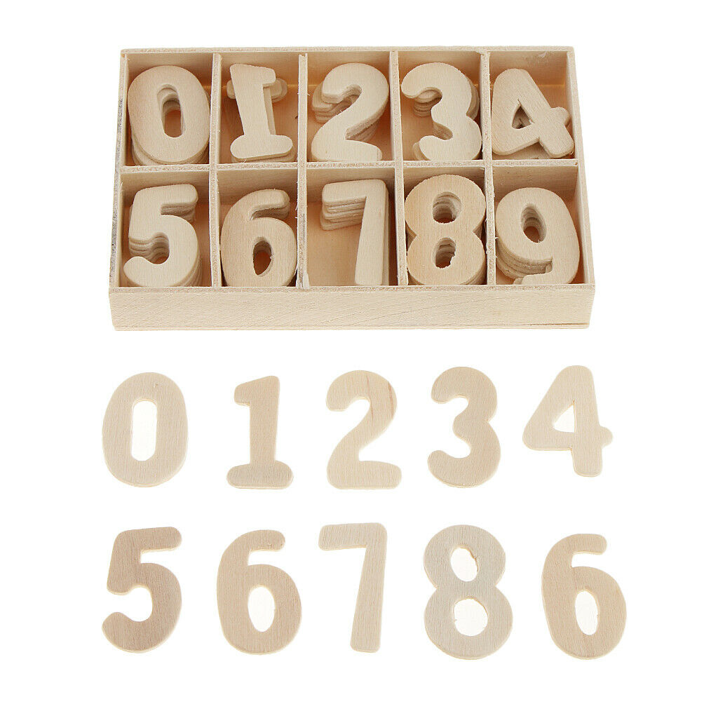 60pcs Unpainted Wooden Numbers Blank Craft Shape Scrapbooking Embellishments