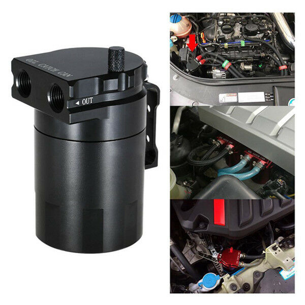 Black Aluminum Baffled Oil Catch Can Tank Reservoir Breather With Fittings Solid