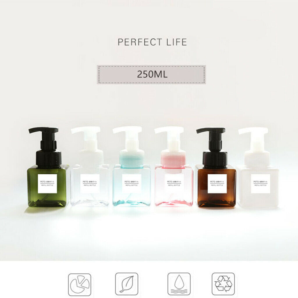 Pack of 4 250ml Square Foam Lotion Liquid Soap Pump Bottles White+Pink