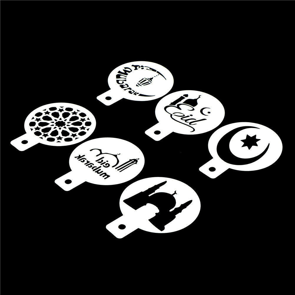 6pcs/set Ramadan Eid Mubarak lamp Design Coffee Stencils Cake Template Too.l8