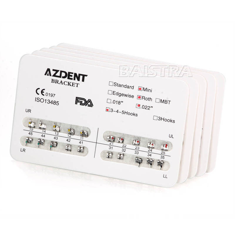 100Packs AZDENT Dental Orthodontic Bracket Braces Mini Roth Slot.022 Hooks 3-4-5