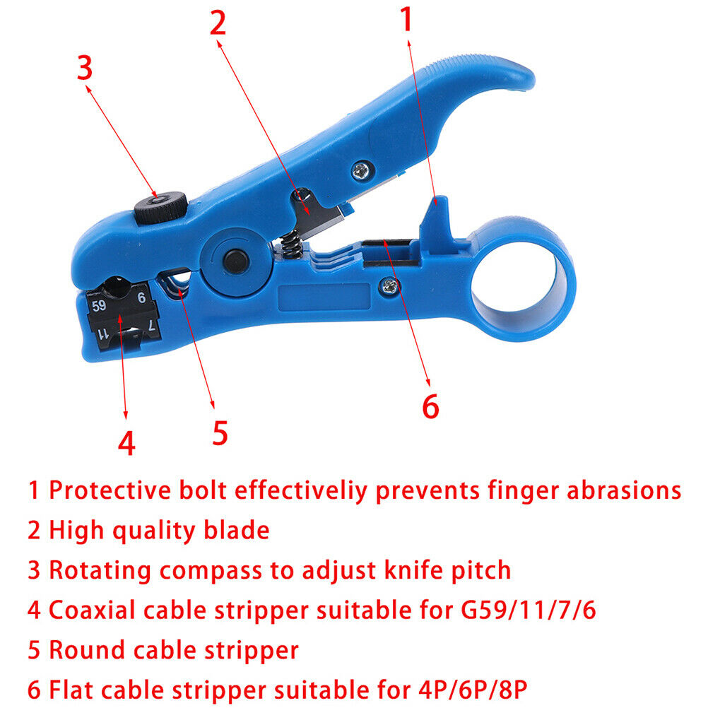 Coaxial Cable Wire Cutter Stripping Tool CAT 5 RG 59/6 RG 7/11 Stripper Too TH