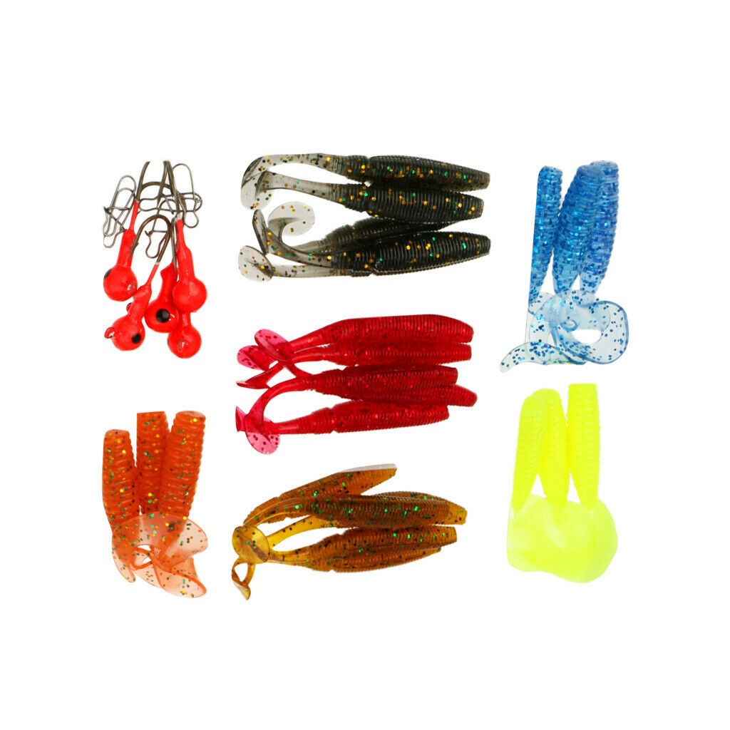 Assorted Tail Grub Worm Plastic Fishing Lure Micro Jig Head Tackle Bait