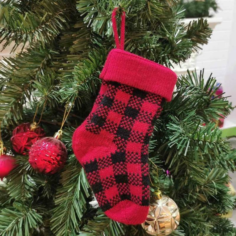 3pcs Christmas Stocking Mini Xmas Stockings Plaid Gift Bag for Tree Fireplace