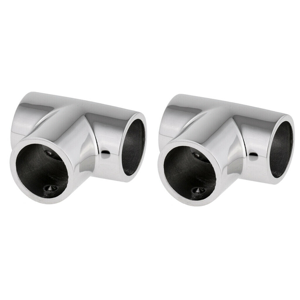 2x Boat Handrail Rail Tee Fitting 1 inch 90 Degree 3 Way Corner Elbow -Marine