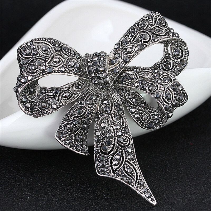 Crystal Rhinestone Bow Brooch Pin Women Shirt Collar Big Bowknot BroochJe.l8