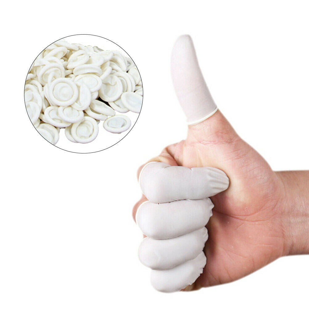 10pcs/set Disposable Finger Cots Nail Fingertips Protective Latex Gloves @