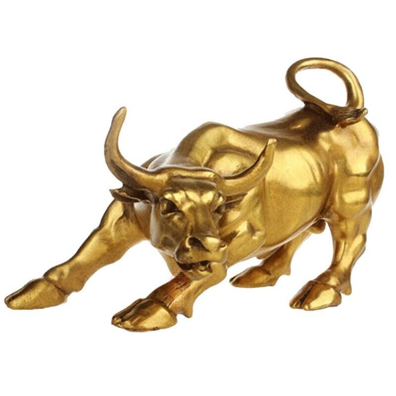 Feng Shui Fortune Brass Bull Statue, Sculpture Home Decoration Golden CopperA3M7