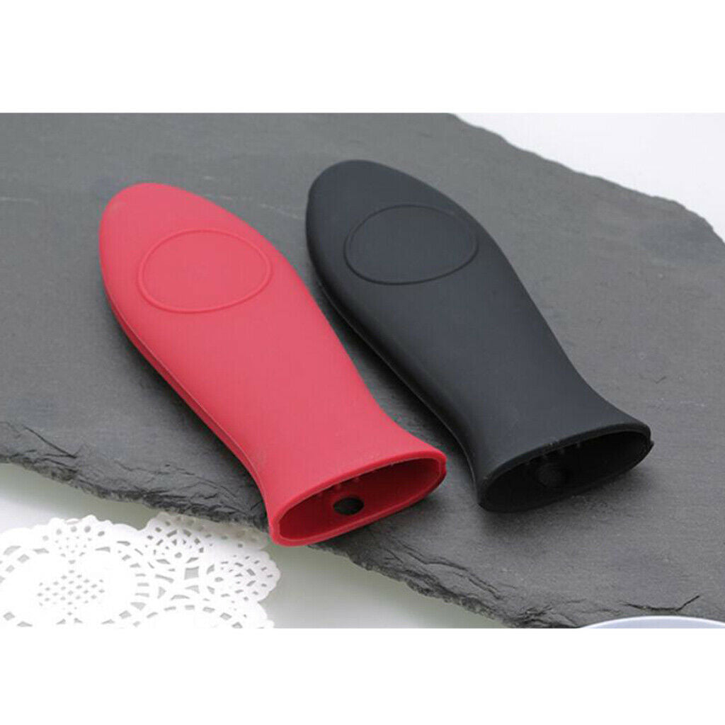 2pcs Silicone Pot Pan Handle Saucepan Holder Sleeve Slip Cover - Red & Black