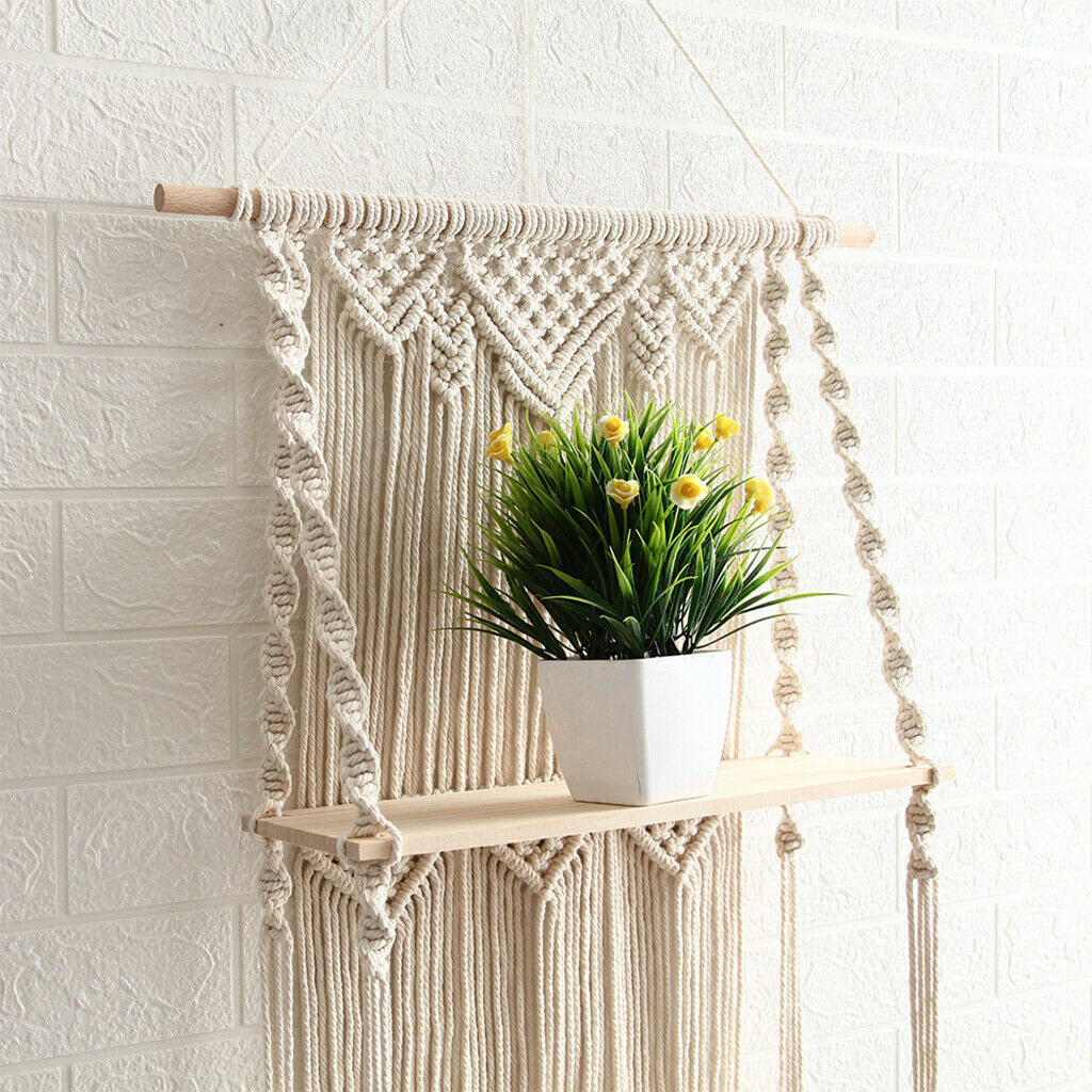Bohemian Tapestry Wall Hanging Shelf 3 Tiers Shelves for Plants Organizer