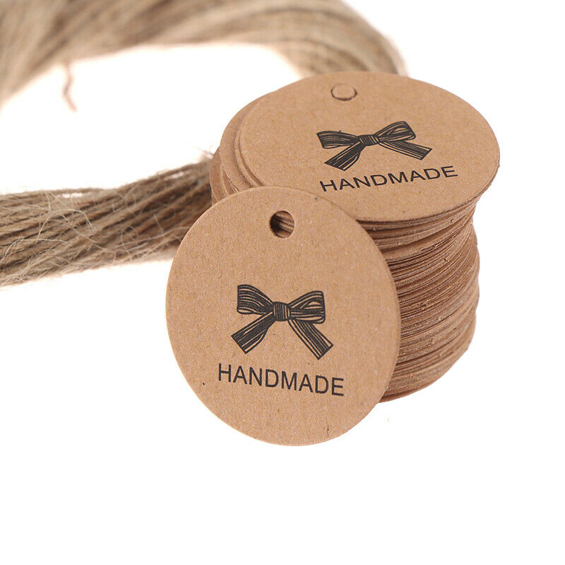 100pcs Bow pattern Kraft Paper Packaging Hang Tags label Wedding/Birthday Pa Rf