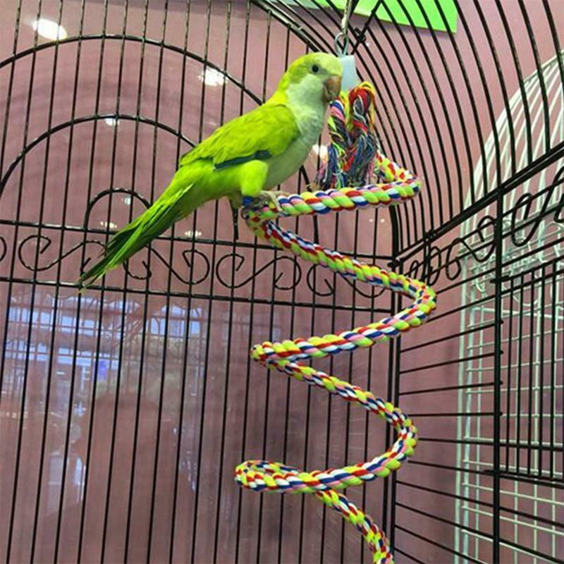 Pet Parrot Chew Rope Budgie Bell Bird Perch Coil Swing Cockatiel Cage Hang Toys