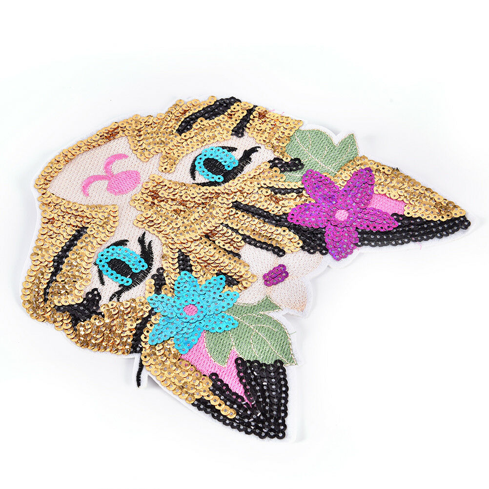 Cat Sequined Embroidered Sew On Patches for clothes DIY Coat Sweater Appli.l8