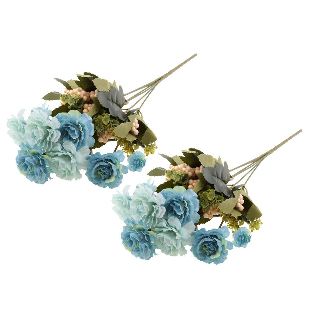 2 Pieces Artificial Silk Flower 5 Heads Bridal Bouquet Wedding Home Decor