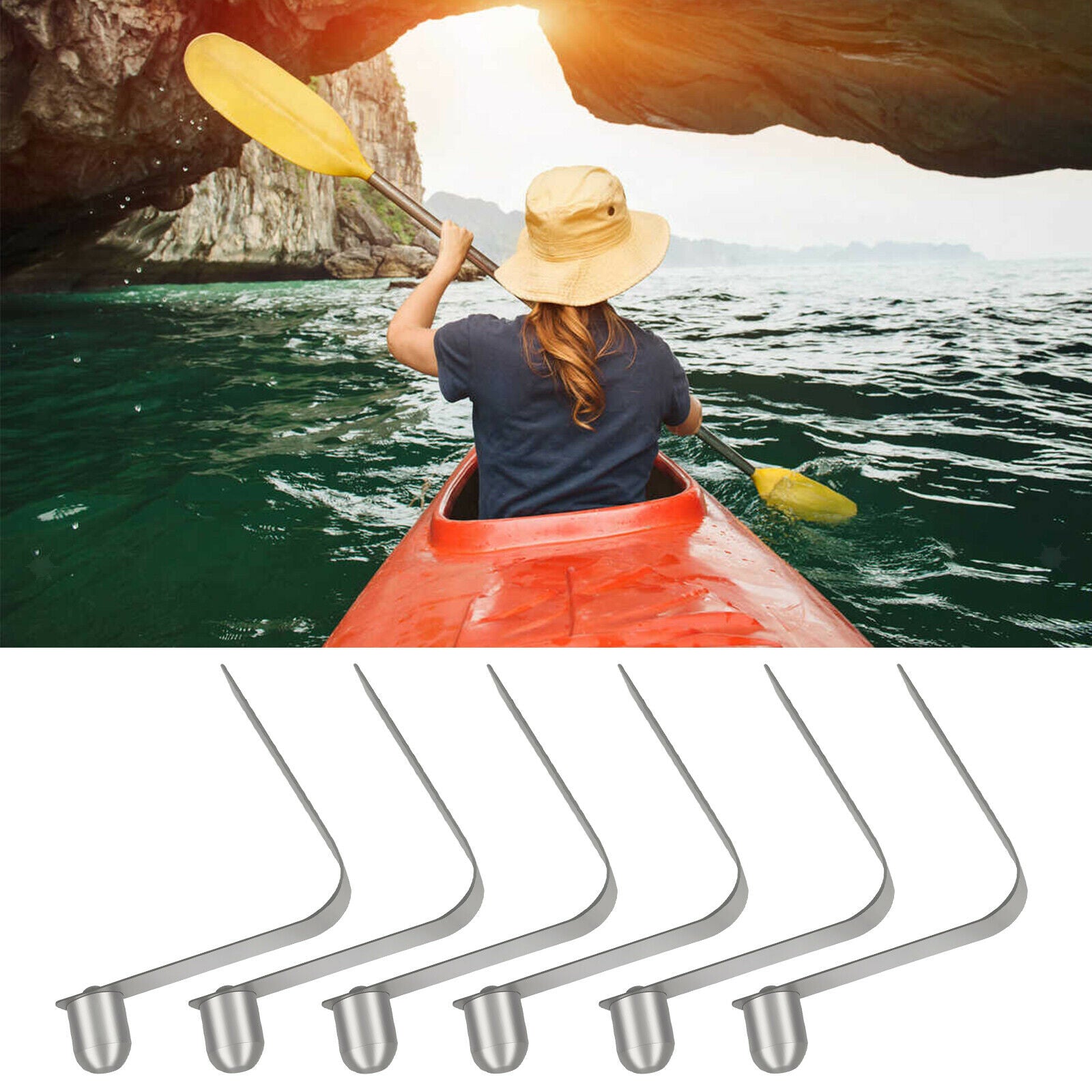 6 lot Stainless Steel Kayak Paddle Spring Snap Clips Solid Tent Pole Clips