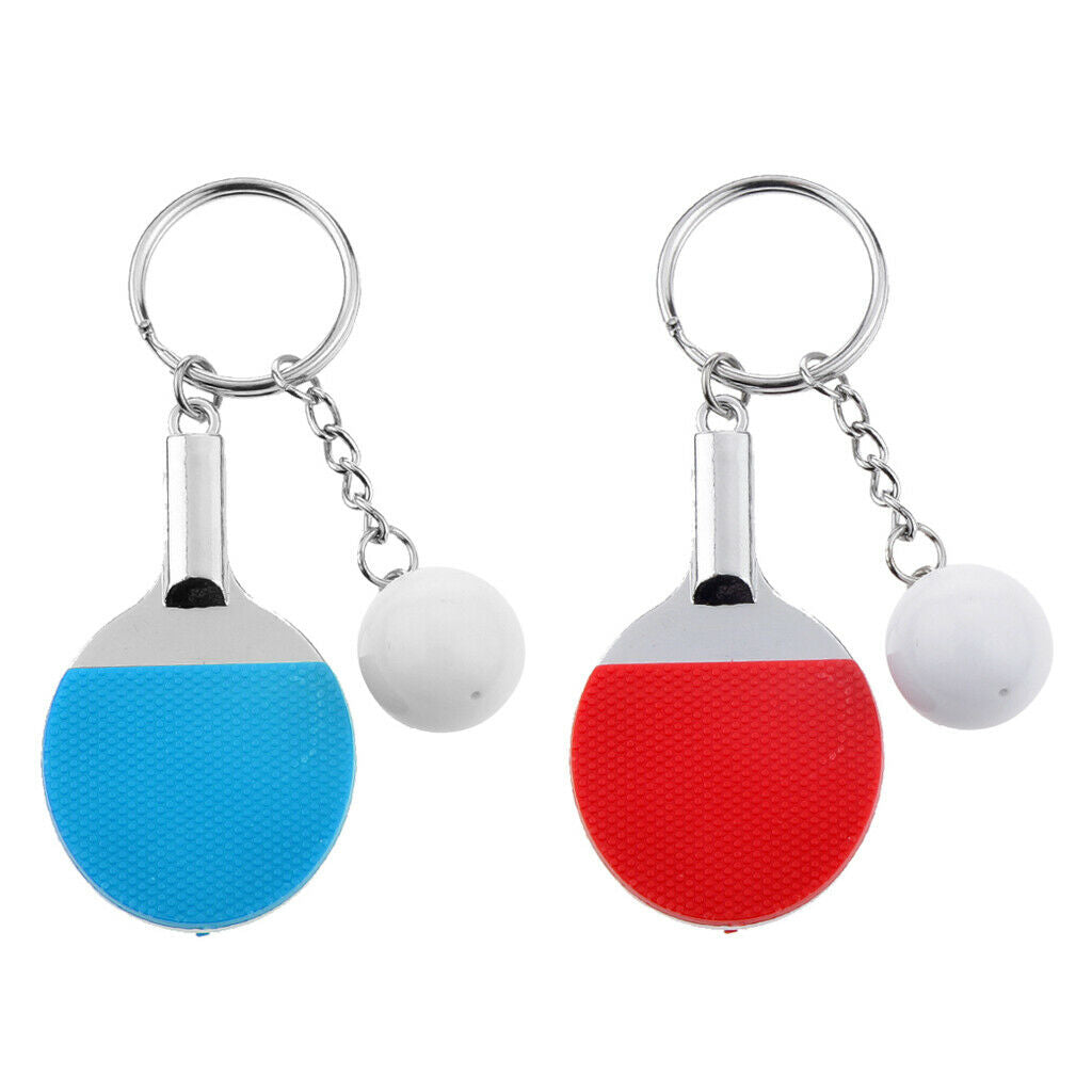 2Pc Couples Key Chain Table Tennis Ping-pong Racket & Ball Shape Red & Blue