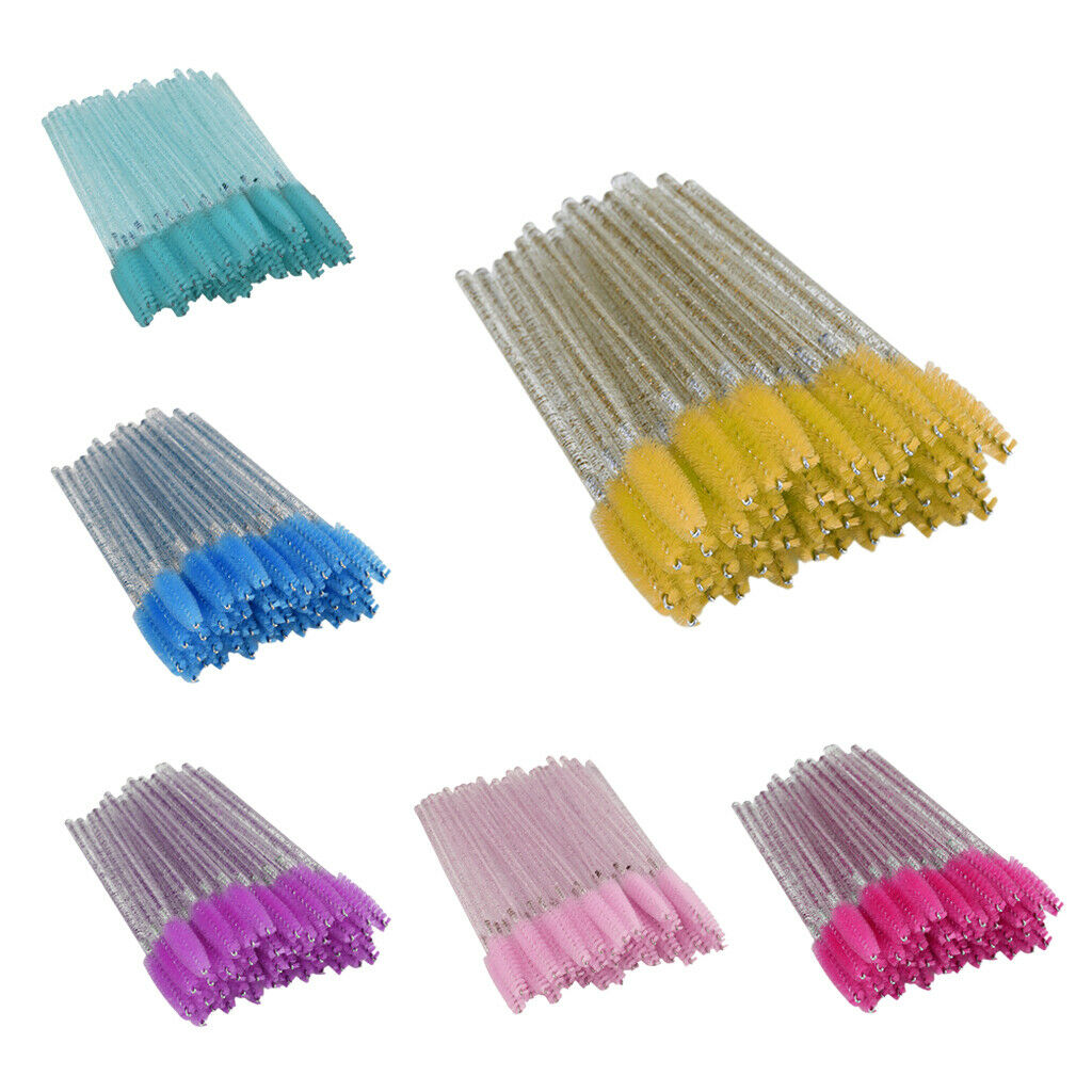 300 Packs Eyelash Mascara Wands w/ Crystal Handle Eyebrow Spiral Brushes