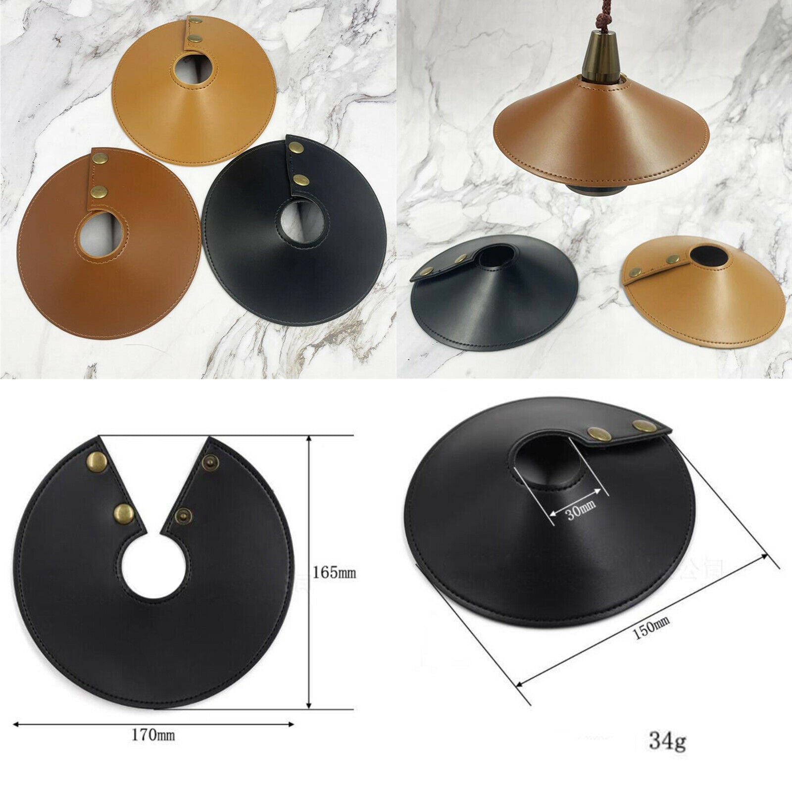 2X Outdoor PU Leather Lamp Shade Replacement Light Cover Removable Light Brown