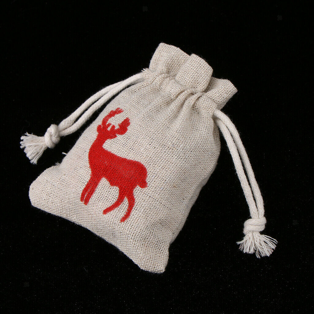 10pcs Cotton Linen Deer Elk Jewelry Pouch Drawstring Gift Bag Wedding Favor