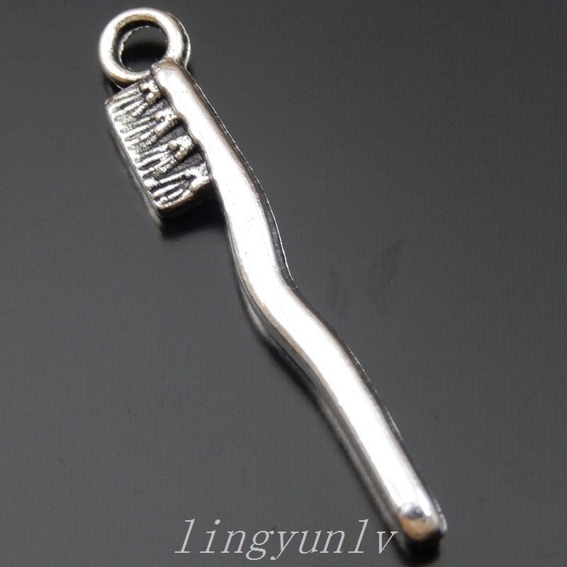29x5x3mm Antiqued Sliver Metal Toothbrush Jewelry Craft Pendant Charm 60-Pack