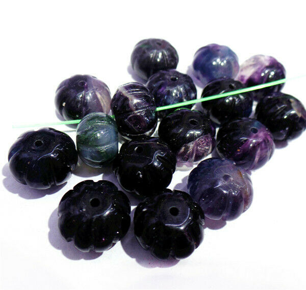 20Pcs 14x8mm Natural Rainbow Fluorite Carved Pumpkin Spacer Beads DIY HH8438