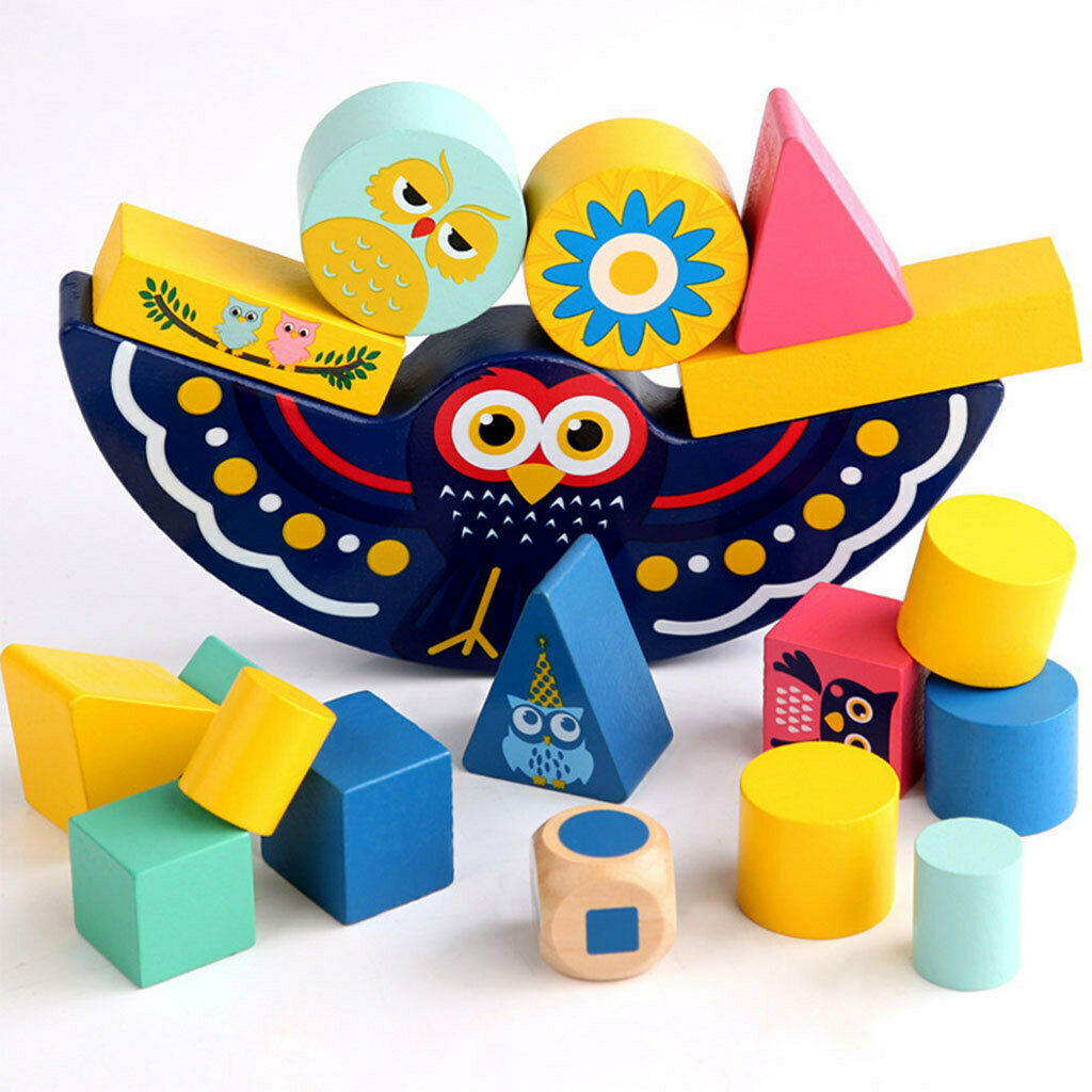 Kids Montisorri Wooden Owl Balance Building Block Game Toys for Boys Girls