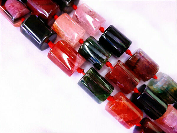 1 Strand 16x12mm Colorful Dragon Veins Agate Cylinder Tube Beads 15.5inch HH8536