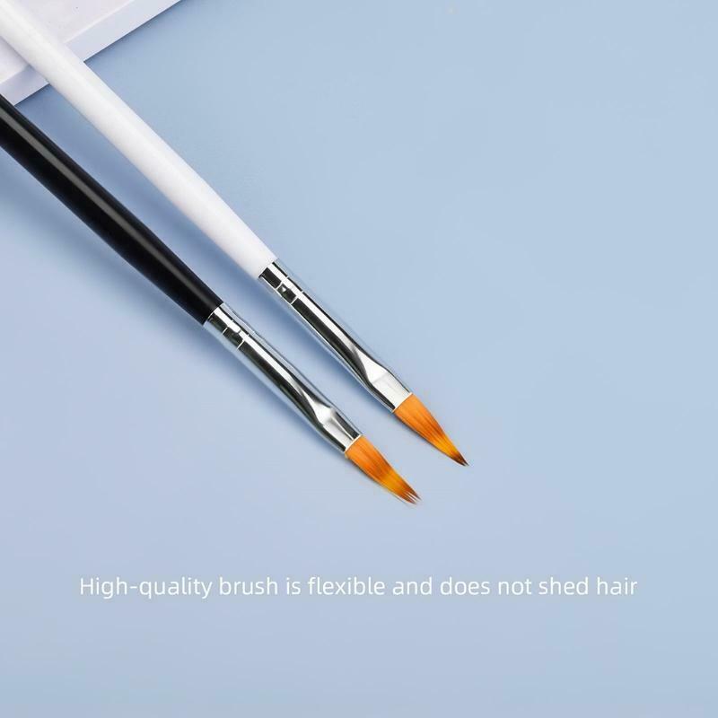 2Pcs Faux Wool Bristles Nail Art Brush Set with Wooden Handle Manicure Draw Pen