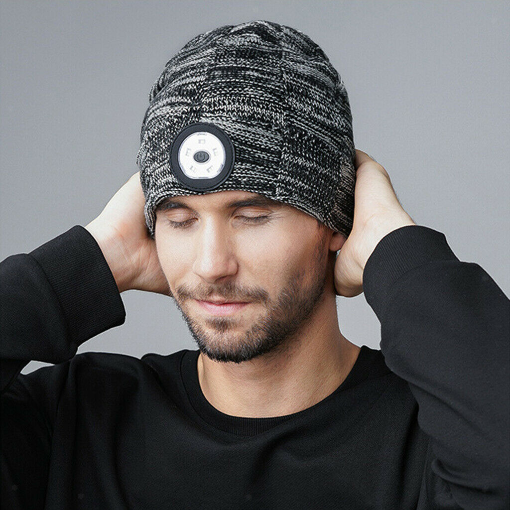 LED Light Beanie Hat Autumn Headlamp Knit Hats for Women Men Camping Running