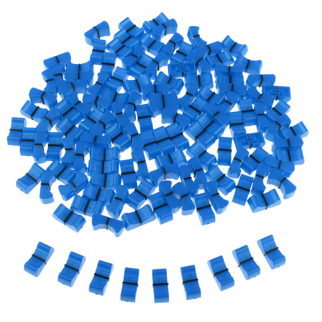 100 Pieces Touch Sensitive Slider Ribbed Mixer Fader Knob Caps 8mm Blue