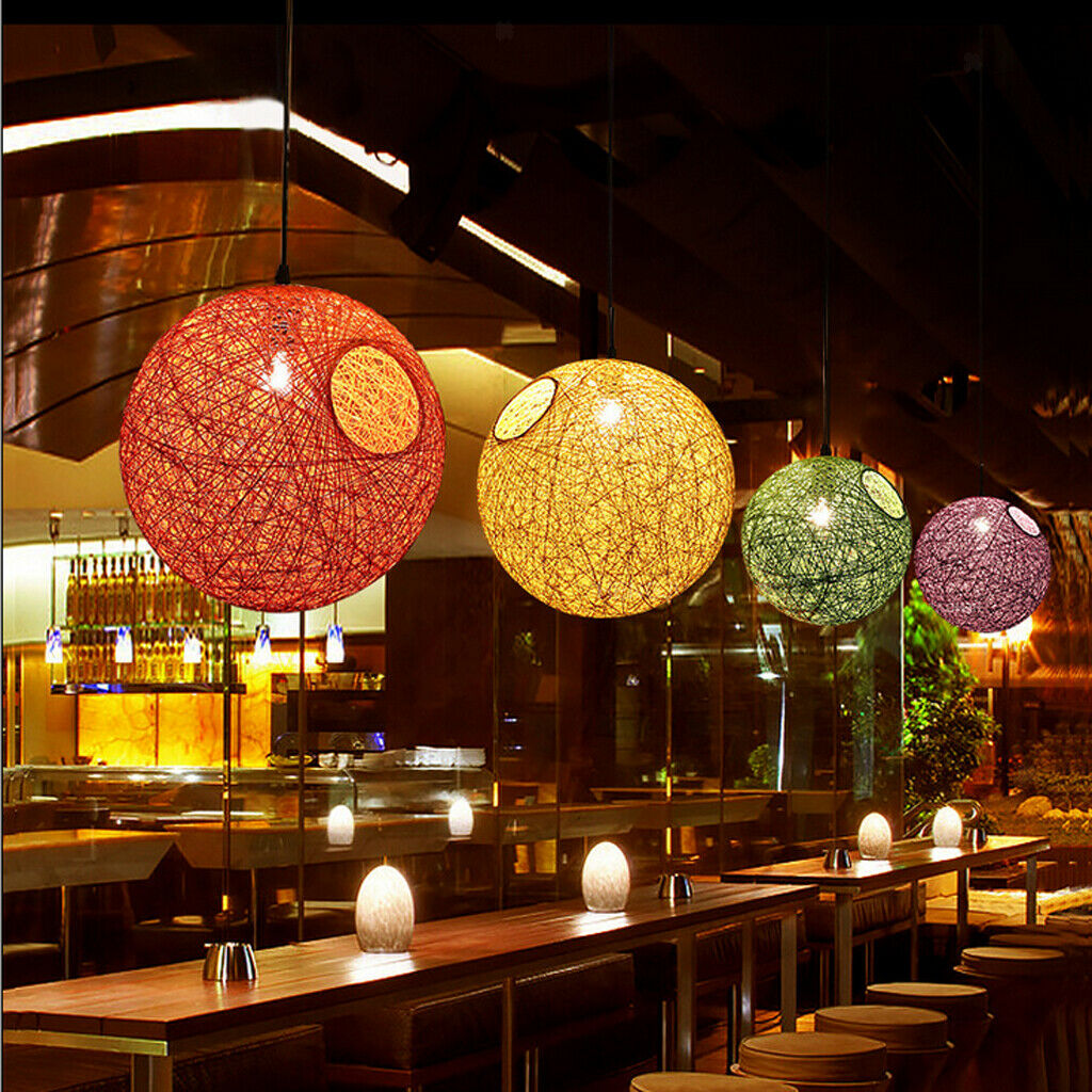 2 Piece Ceiling Light Cover Rattan Display E27 Socket Lamp