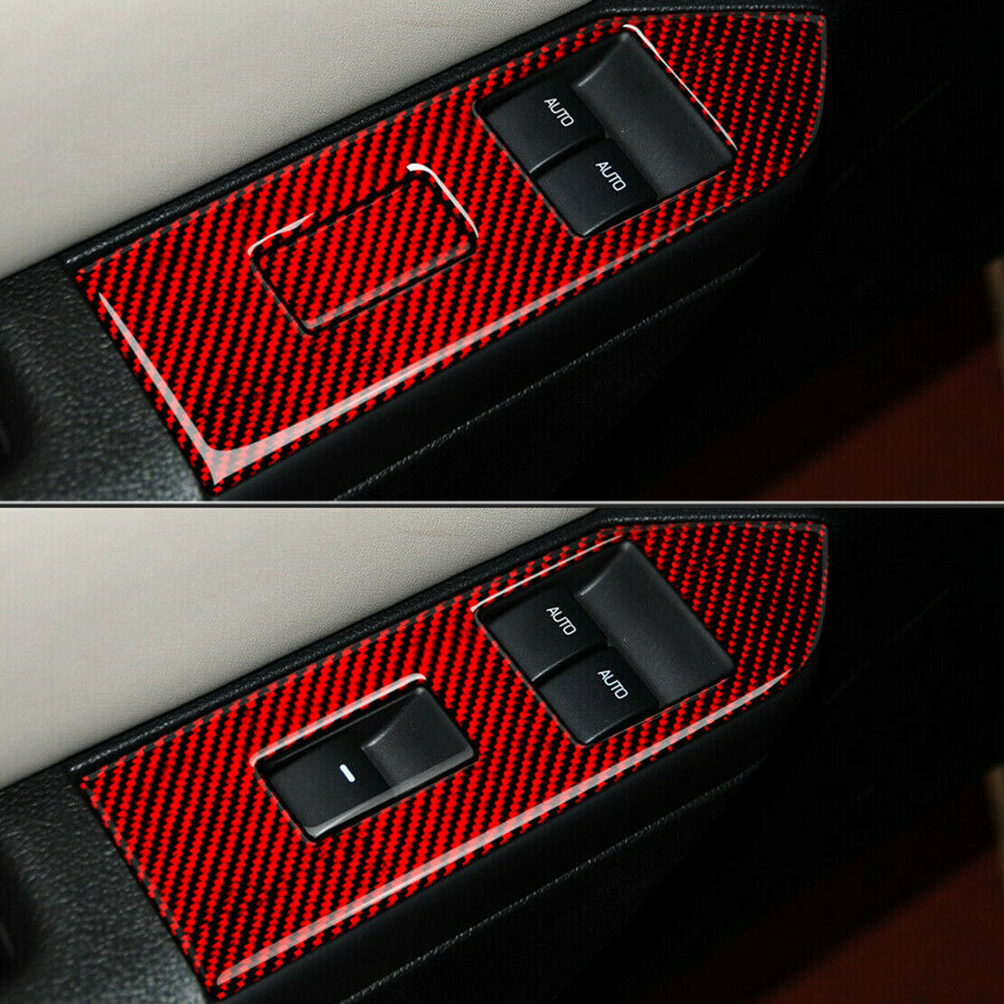 Red Carbon Fiber Window Lift Switch Button Panel Trim Fit For Ford Mustang 09-13