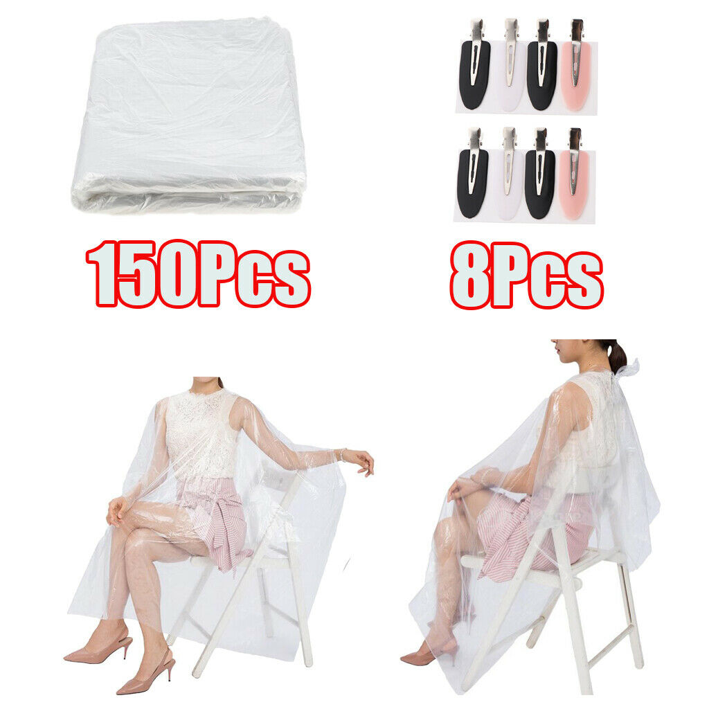 150-piece 64x84cm Disposable Hair Cutting Capes & 8xClips Salon Gown Unisex