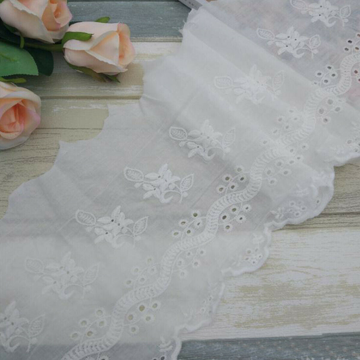 1 Yard White Pure Cotton Embroidered Lace Flower Trim Ribbon DIY Sewing Craft