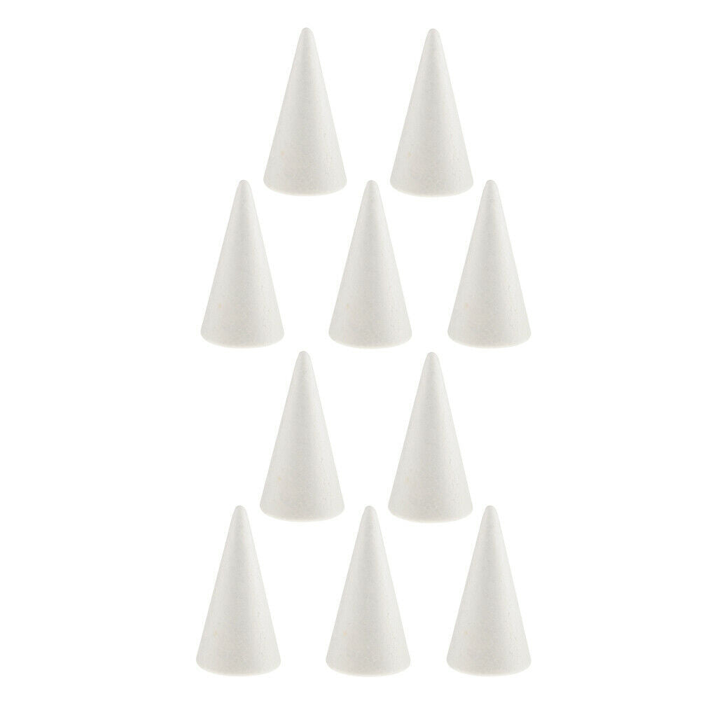 10 x White Creative Styrofoam Foam Ornament Cone Shape DIY Craft Party Decor