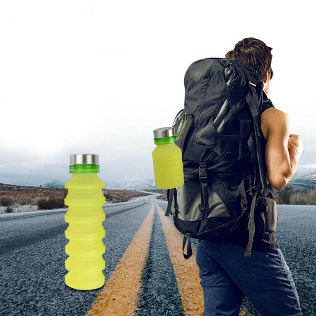550ml Sports Silicone Foldable Collapsible Water Bottle Camping Travel