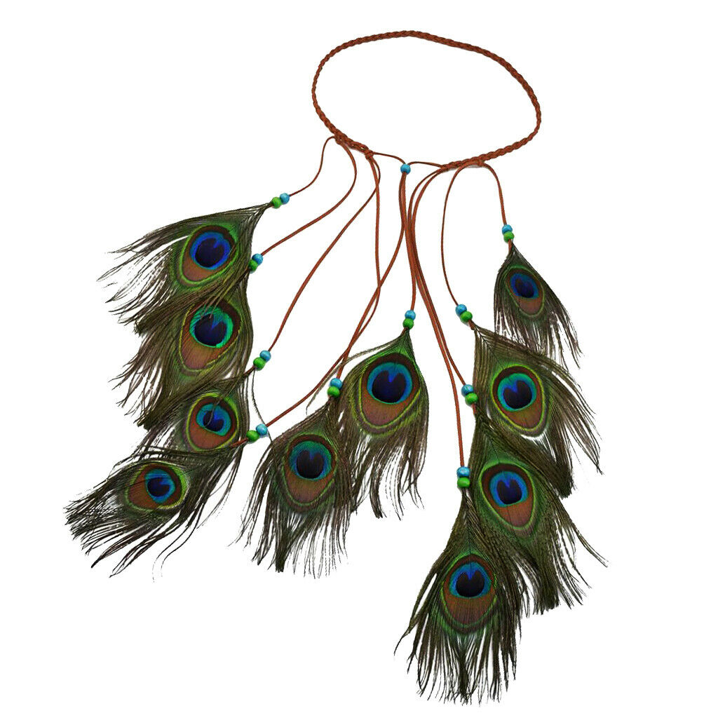 Handmade Ethnic Peacock Feather Headband Boho Long Tassel Hair Accessories