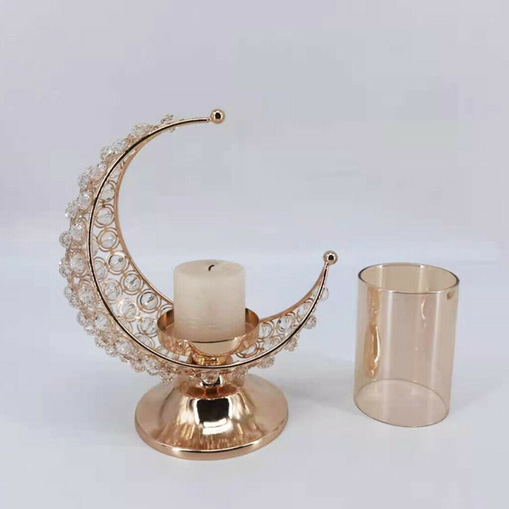 Ramadan Candle Holders Moon Shaped Candlestick for Eid Mubarak Dining Rooms