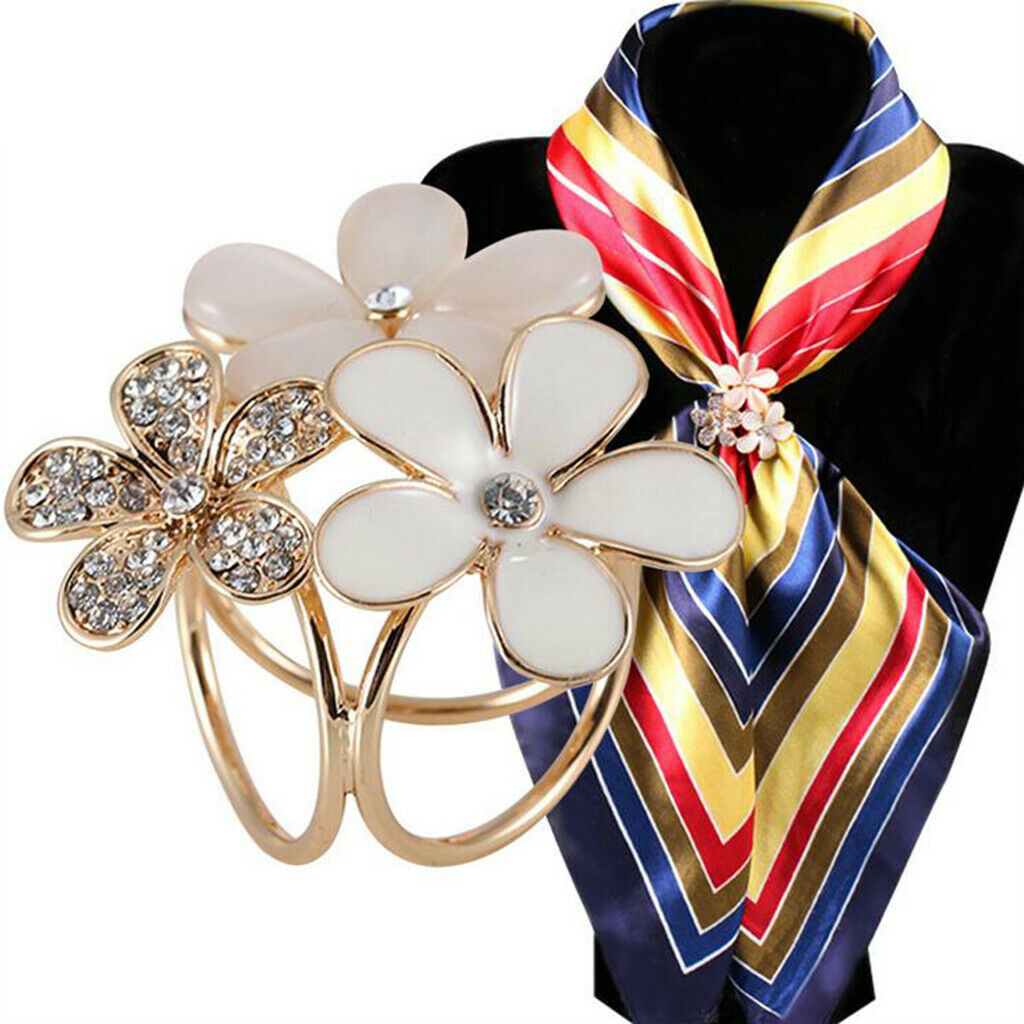 Women Flower Shape Crystal Enamel Scarf Buckle Ring Clip Scarf Jewelry 2Pcs